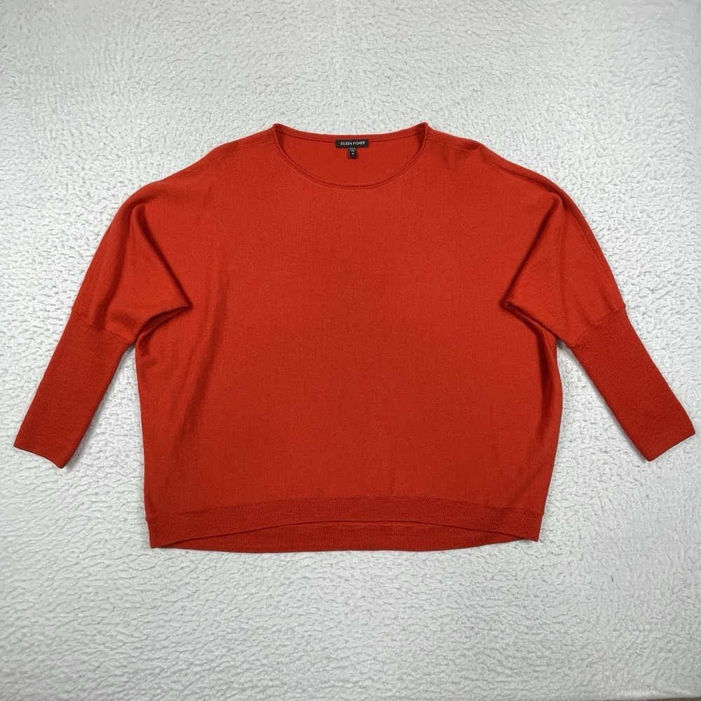 Eileen Fisher Sweater Womens XS Orange Red Dolman Merino Wool Casual Workwear